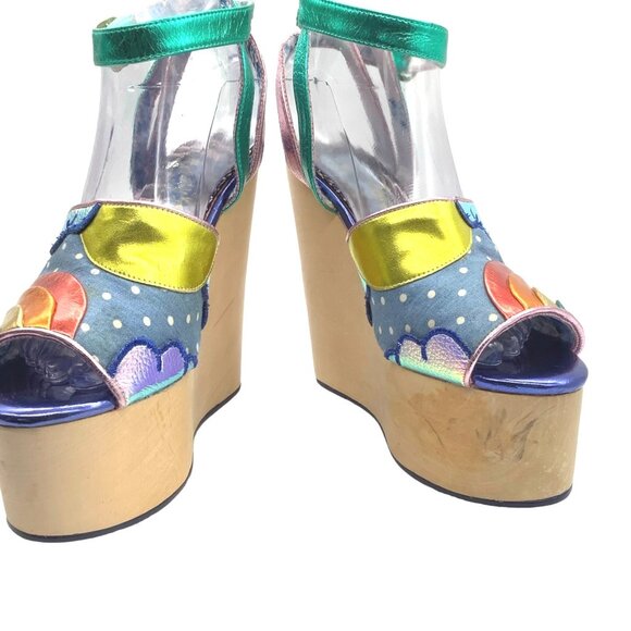 IRREGULAR CHOICE Funshine Retro 70s Rainbow Platform Wedge Sandals Heels Novelty - Picture 6 of 12